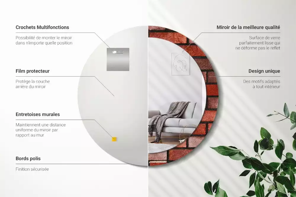 Lustro z drukowaną ramką w motywie czerwonej cegły