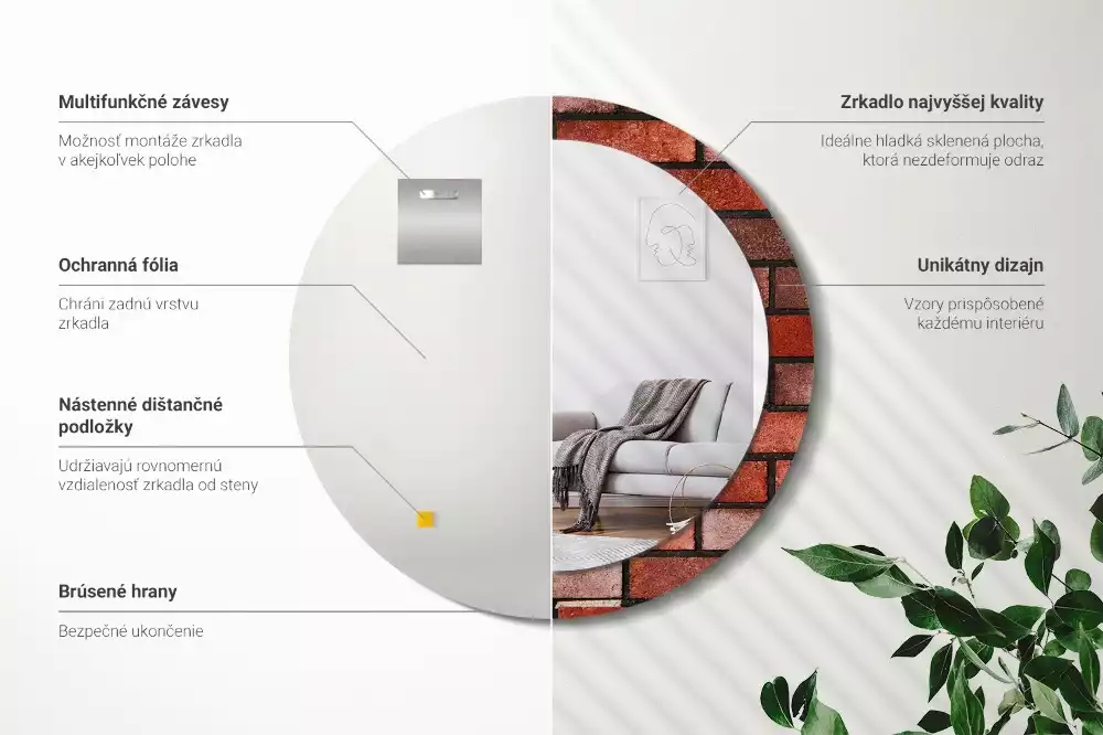 Lustro z drukowaną ramką w motywie czerwonej cegły