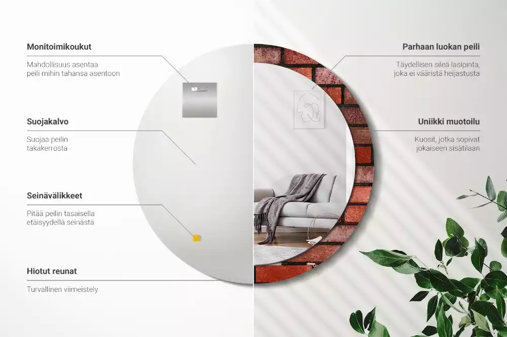 Lustro z drukowaną ramką w motywie czerwonej cegły