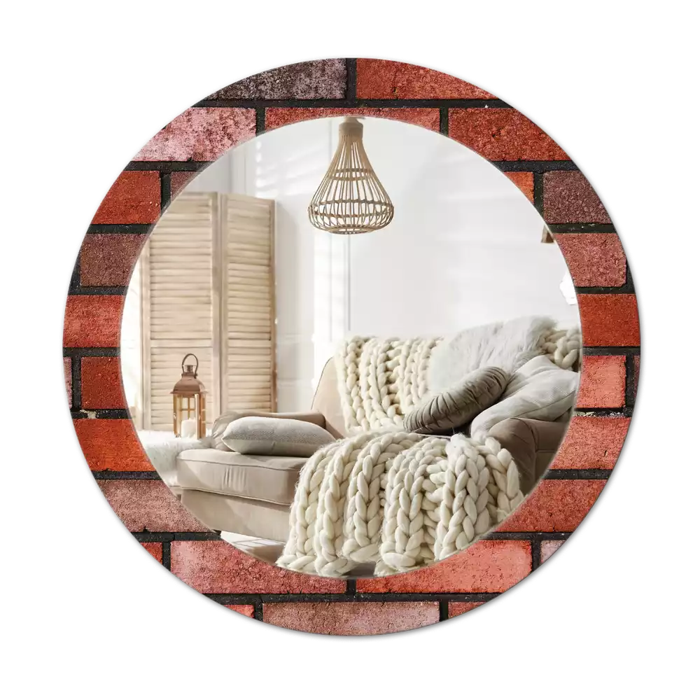 Lustro z drukowaną ramką w motywie czerwonej cegły