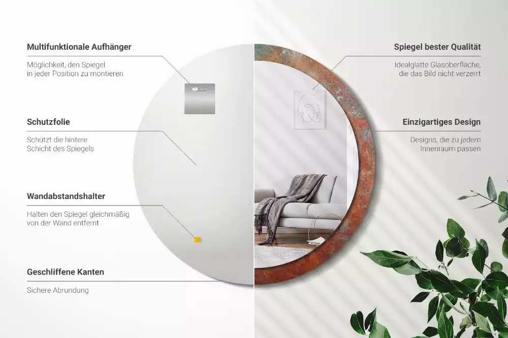 Lustro ścienne dekoracyjne w rdzawym metalicznym wykończeniu