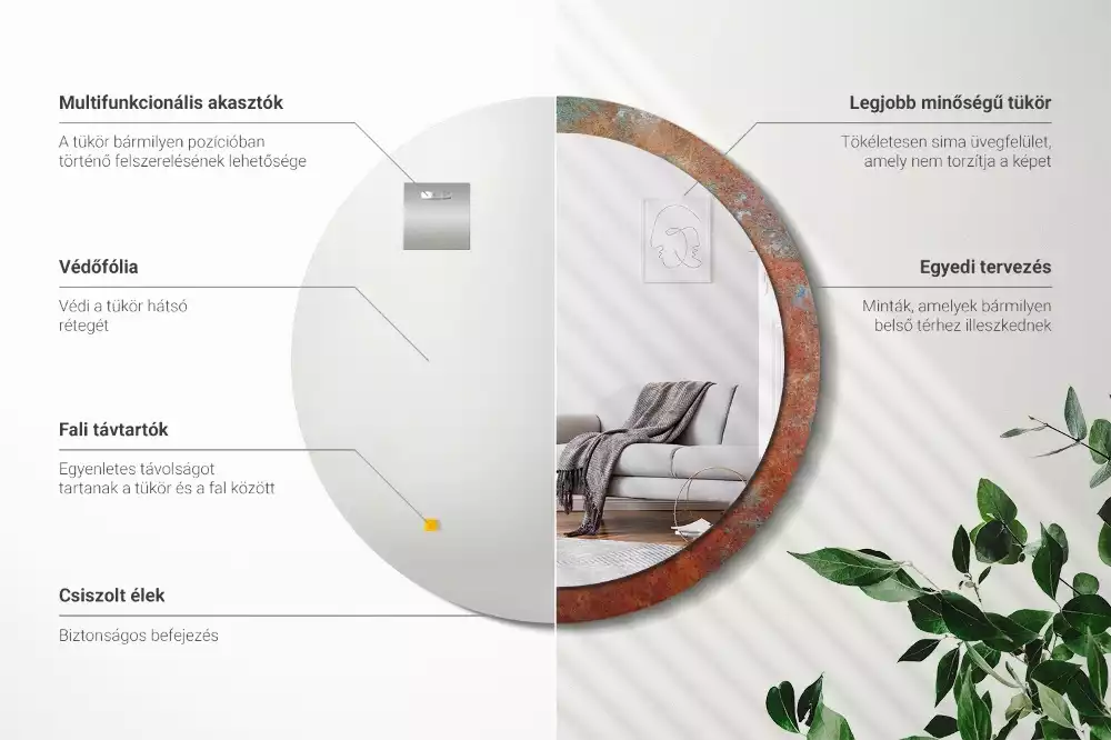 Lustro ścienne dekoracyjne w rdzawym metalicznym wykończeniu