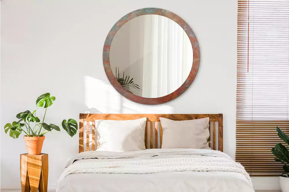 Lustro ścienne dekoracyjne w rdzawym metalicznym wykończeniu