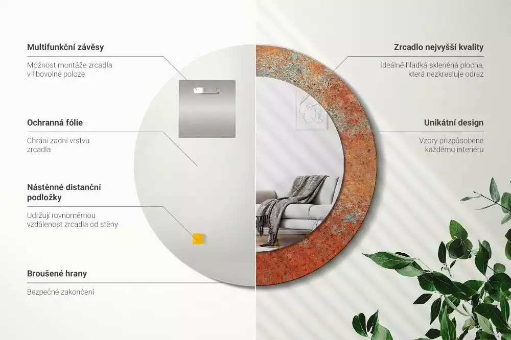 Lustro ścienne dekoracyjne w rdzawym metalicznym wykończeniu