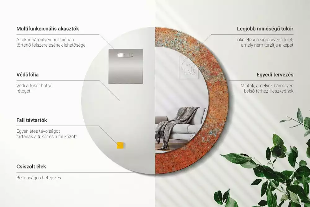 Lustro ścienne dekoracyjne w rdzawym metalicznym wykończeniu