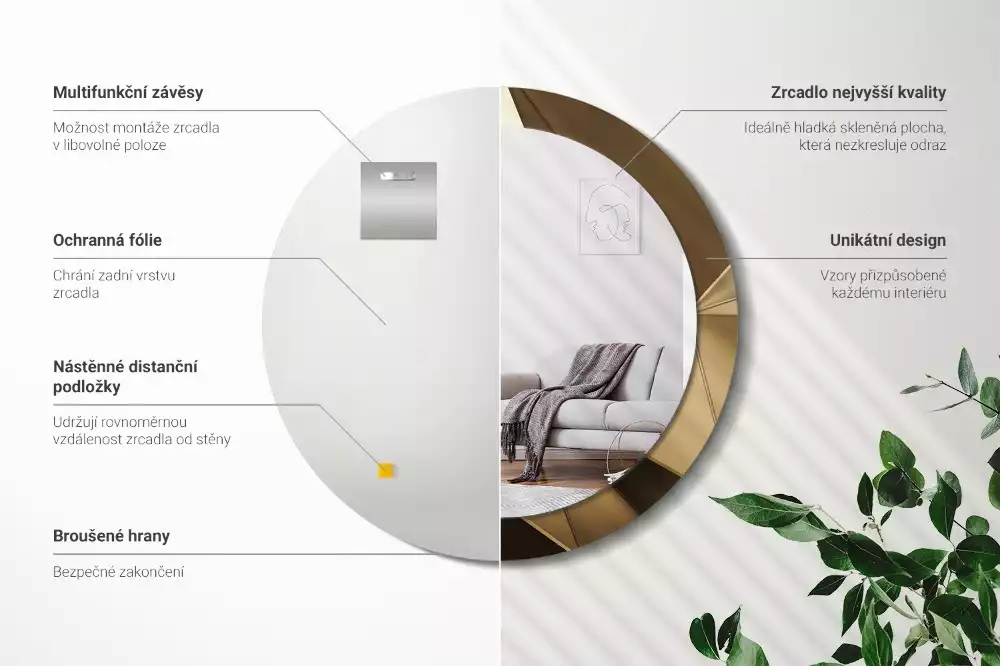 Lustro z drukowaną ramką w motywie nowoczesnej abstrakcji