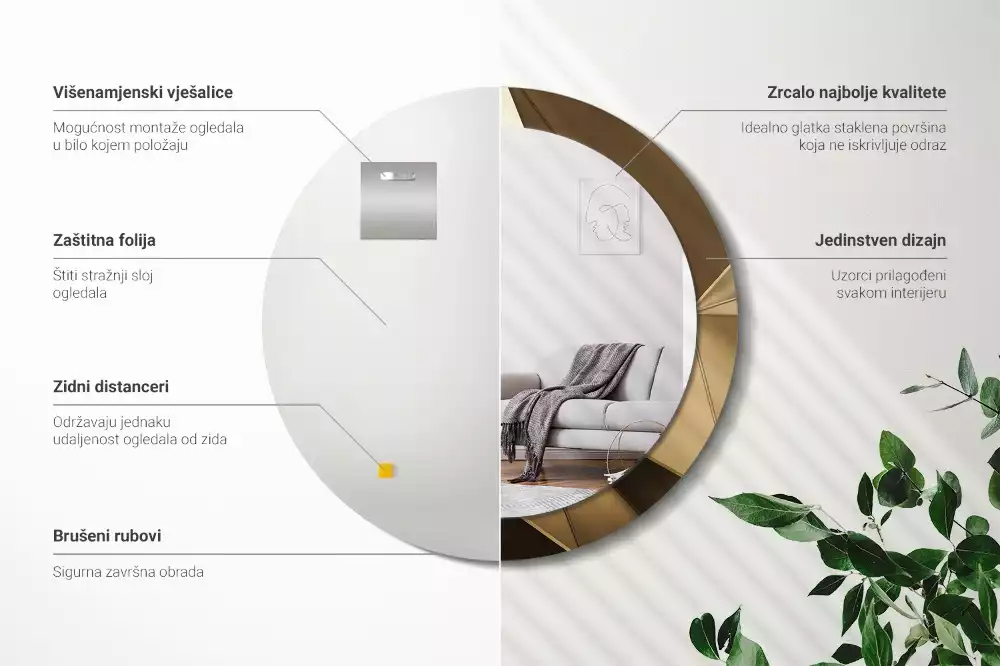 Lustro z drukowaną ramką w motywie nowoczesnej abstrakcji