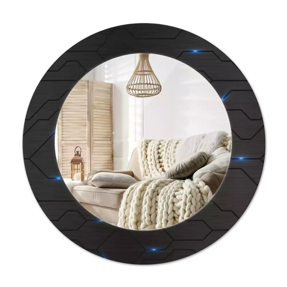 Lustro okrągłe z drukowaną ramką w motywie futurystycznej abstrakcji