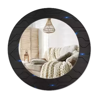 Lustro okrągłe z drukowaną ramką w motywie futurystycznej abstrakcji