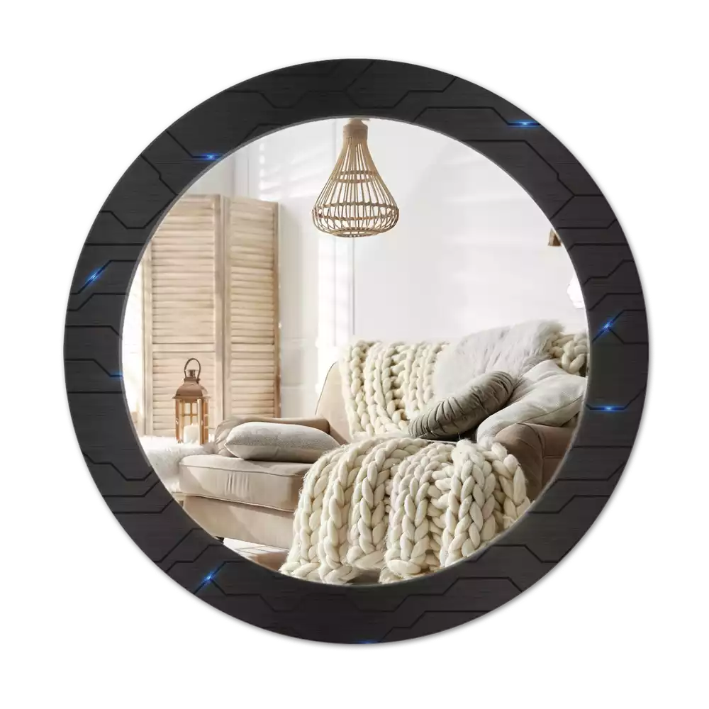 Lustro okrągłe z drukowaną ramką w motywie futurystycznej abstrakcji