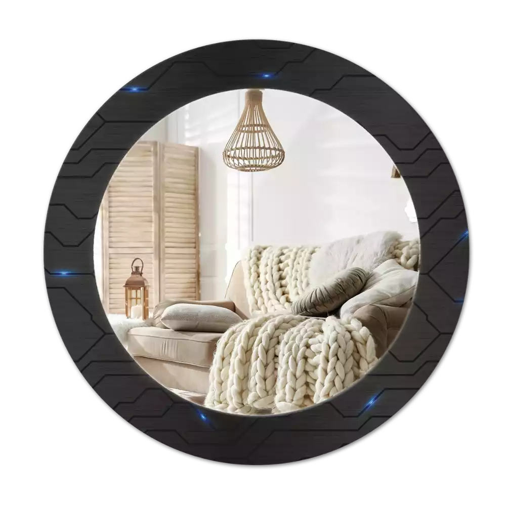 Lustro okrągłe z drukowaną ramką w motywie futurystycznej abstrakcji