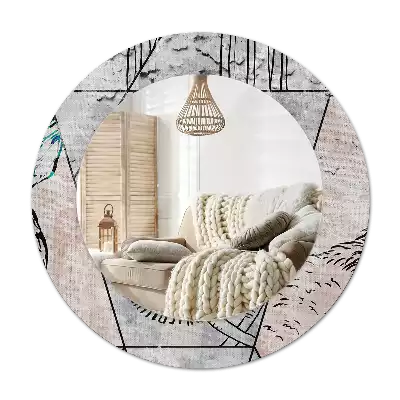 Lustro ścienne dekoracyjne o okrągłym kształcie z motywem abstrakcyjnych zwierząt