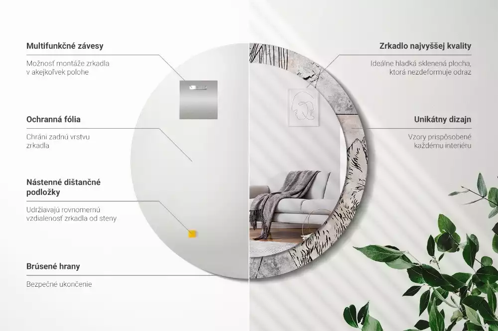 Lustro ścienne dekoracyjne o okrągłym kształcie z motywem abstrakcyjnych zwierząt