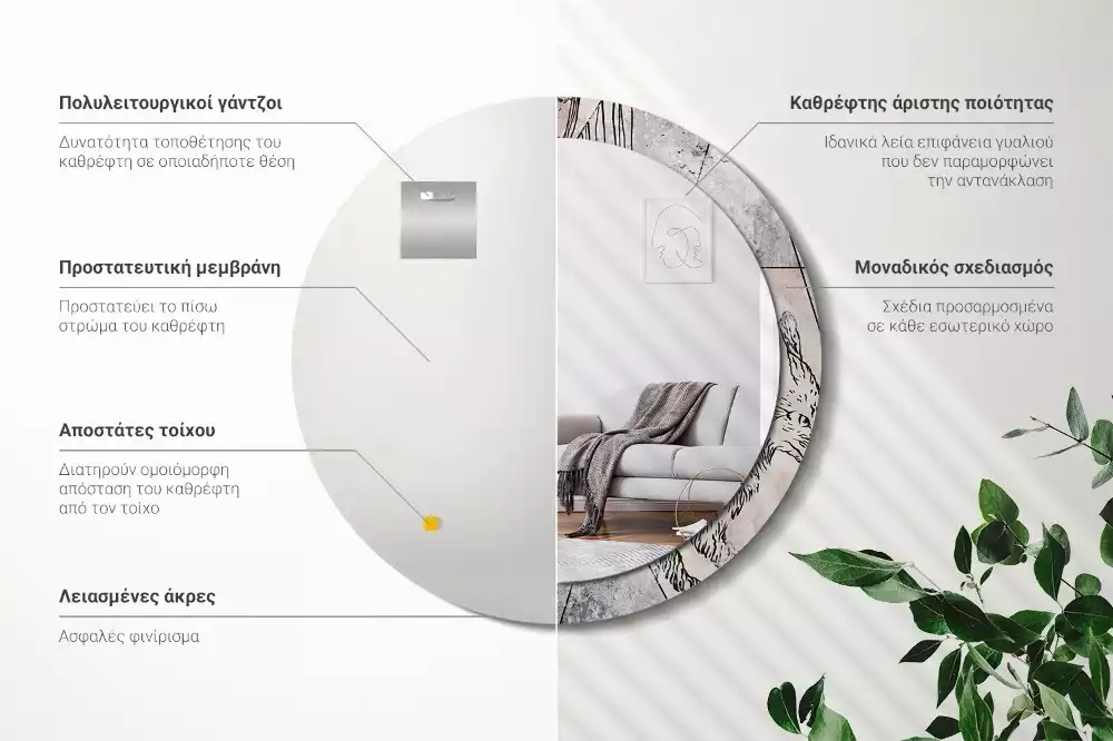 Lustro ścienne dekoracyjne o okrągłym kształcie z motywem abstrakcyjnych zwierząt