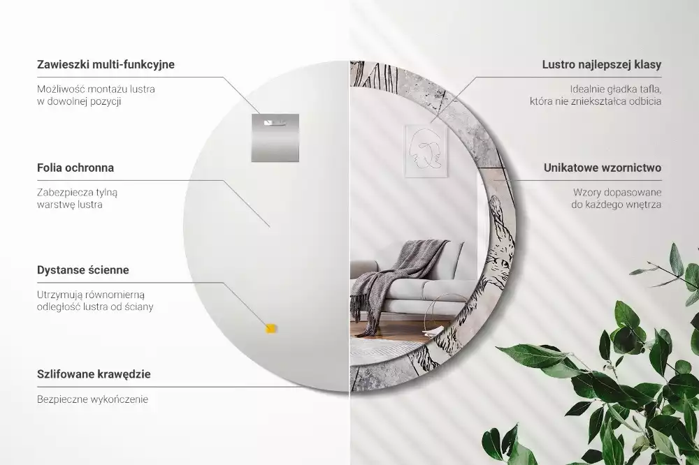 Lustro ścienne dekoracyjne o okrągłym kształcie z motywem abstrakcyjnych zwierząt