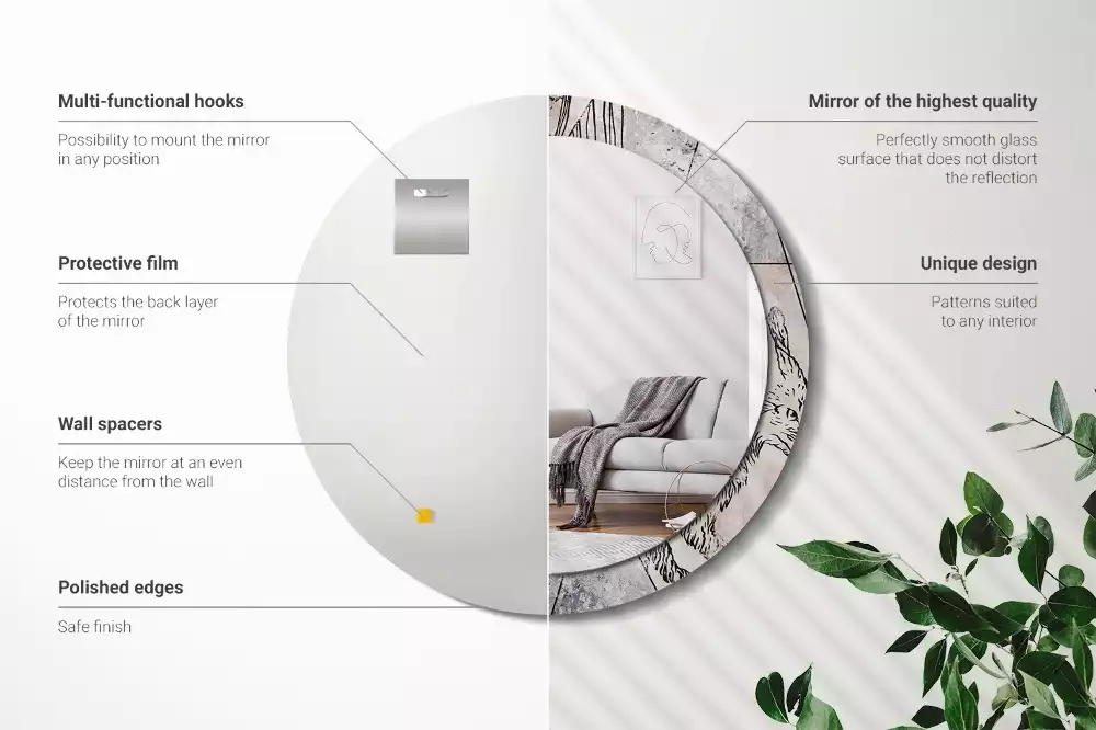 Lustro ścienne dekoracyjne o okrągłym kształcie z motywem abstrakcyjnych zwierząt