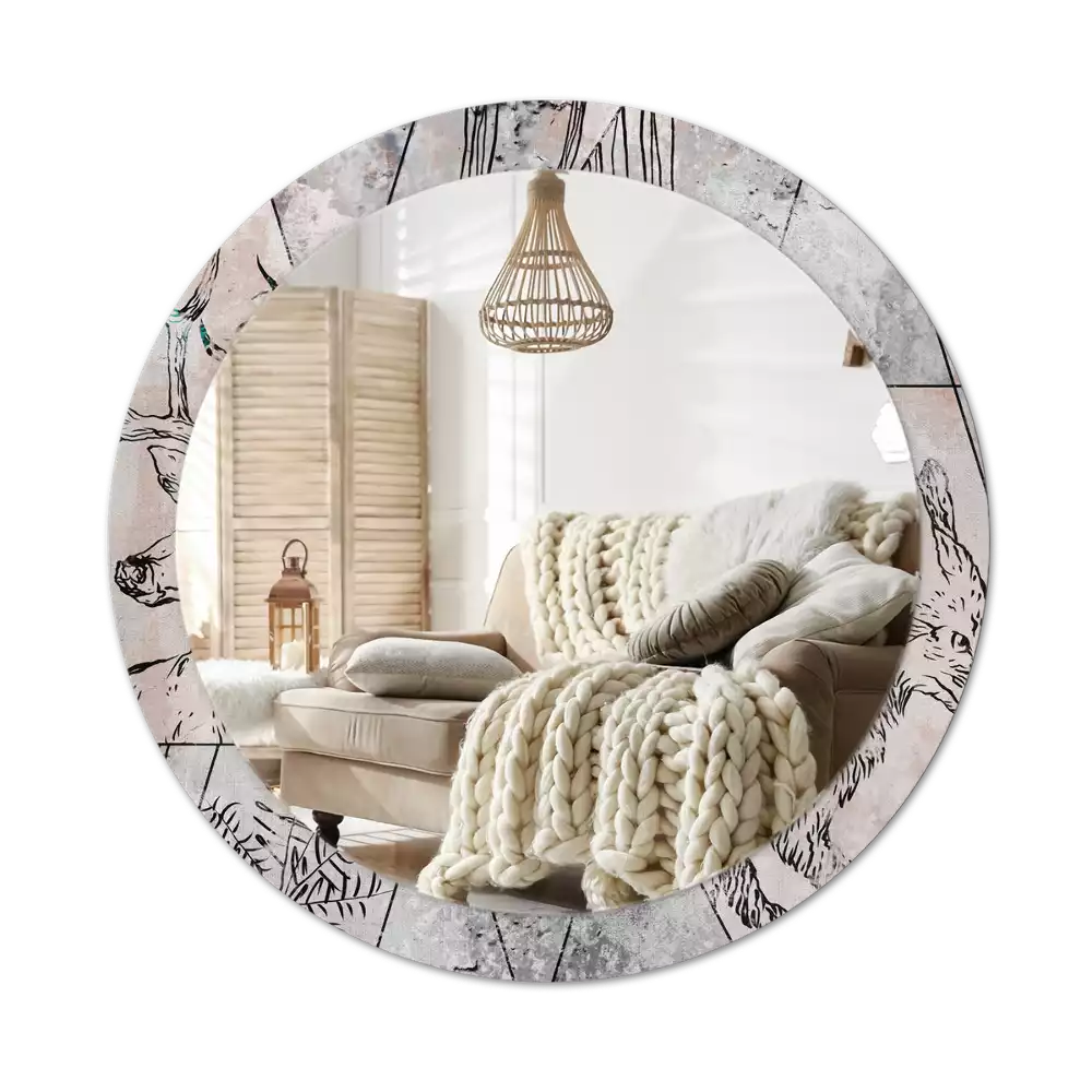 Lustro ścienne dekoracyjne o okrągłym kształcie z motywem abstrakcyjnych zwierząt