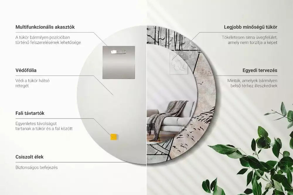 Lustro ścienne dekoracyjne o okrągłym kształcie z motywem abstrakcyjnych zwierząt