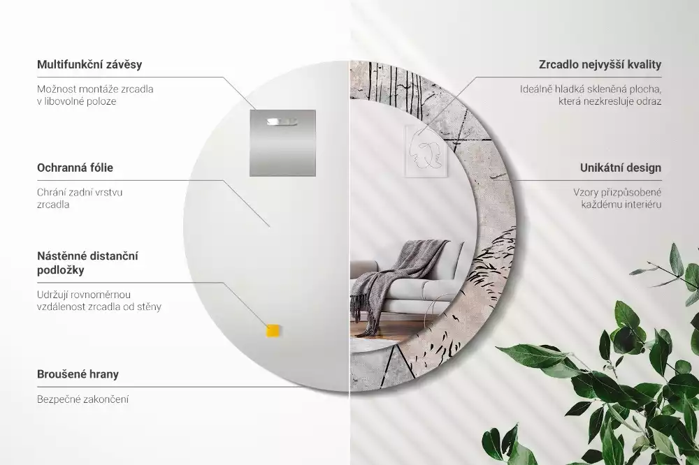 Lustro ścienne dekoracyjne o okrągłym kształcie z motywem abstrakcyjnych zwierząt