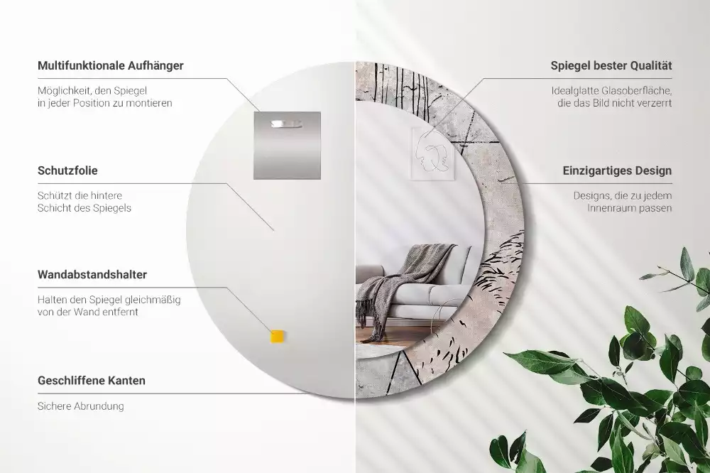 Lustro ścienne dekoracyjne o okrągłym kształcie z motywem abstrakcyjnych zwierząt