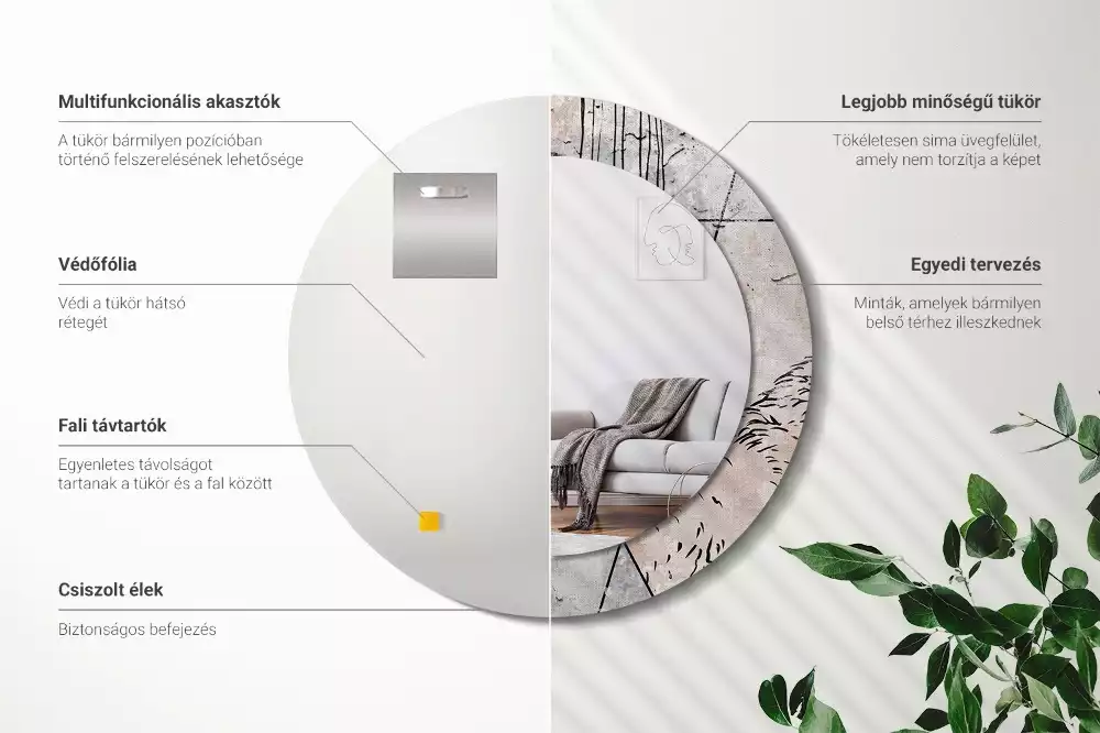 Lustro ścienne dekoracyjne o okrągłym kształcie z motywem abstrakcyjnych zwierząt