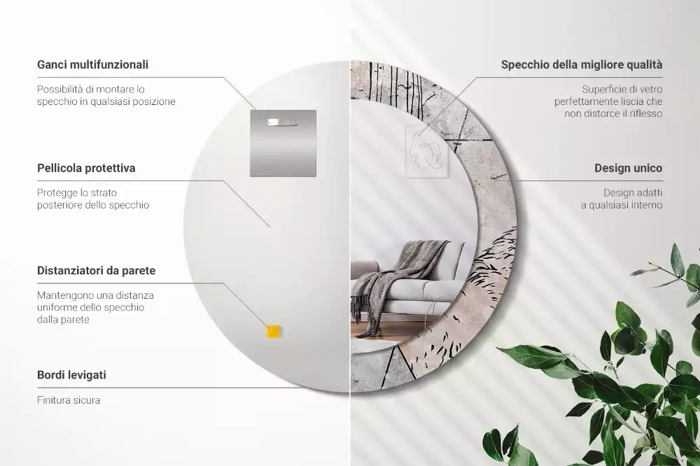 Lustro ścienne dekoracyjne o okrągłym kształcie z motywem abstrakcyjnych zwierząt