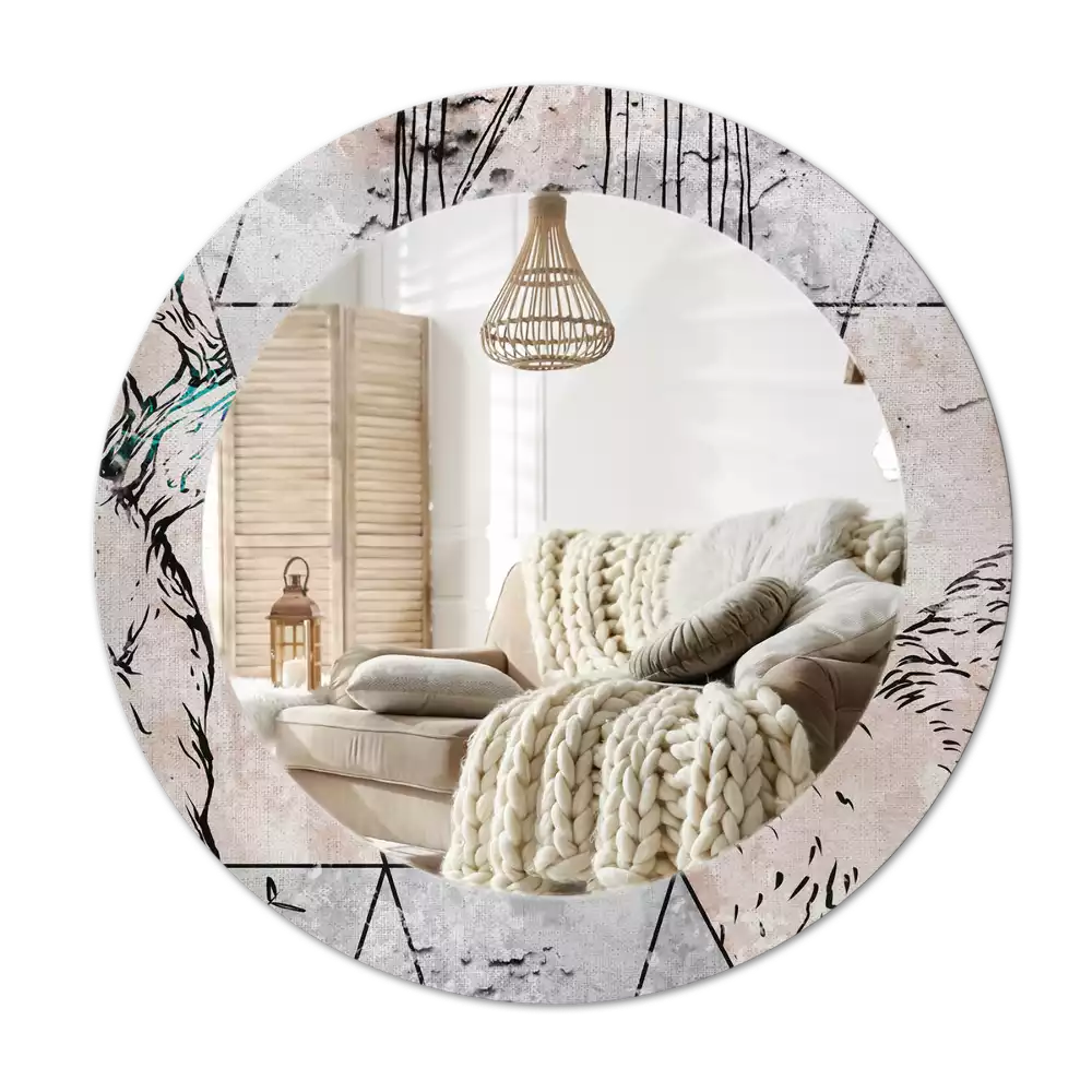 Lustro ścienne dekoracyjne o okrągłym kształcie z motywem abstrakcyjnych zwierząt