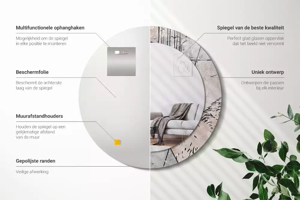 Lustro ścienne dekoracyjne o okrągłym kształcie z motywem abstrakcyjnych zwierząt