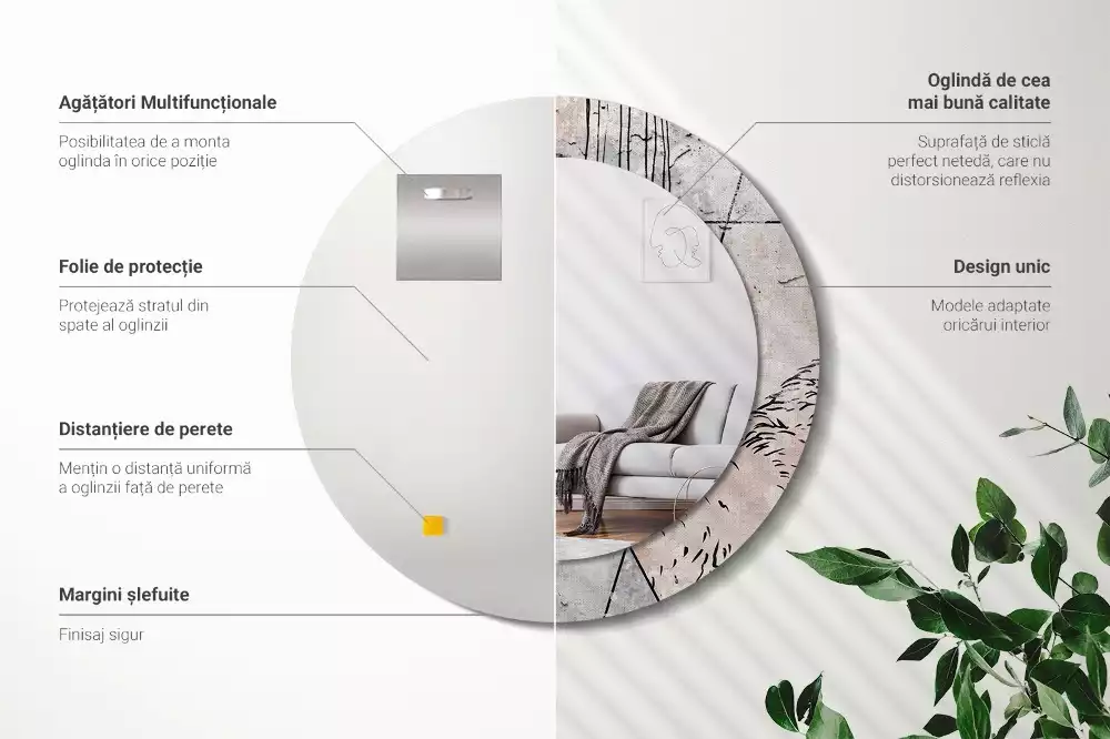 Lustro ścienne dekoracyjne o okrągłym kształcie z motywem abstrakcyjnych zwierząt