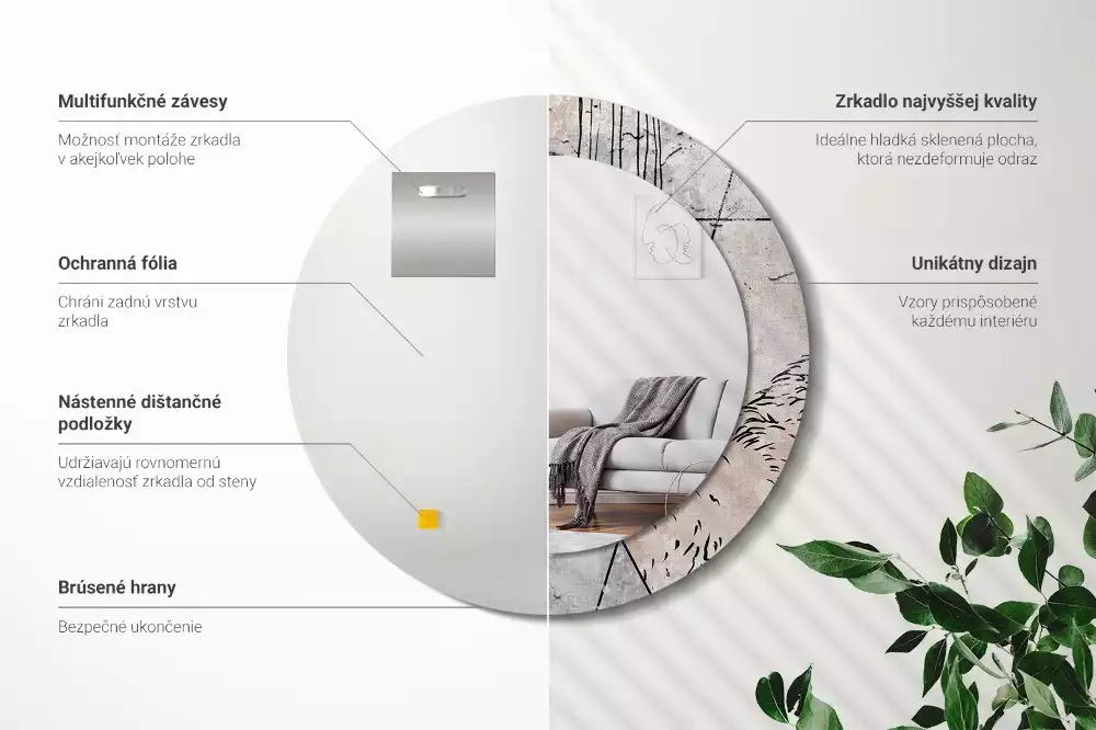 Lustro ścienne dekoracyjne o okrągłym kształcie z motywem abstrakcyjnych zwierząt