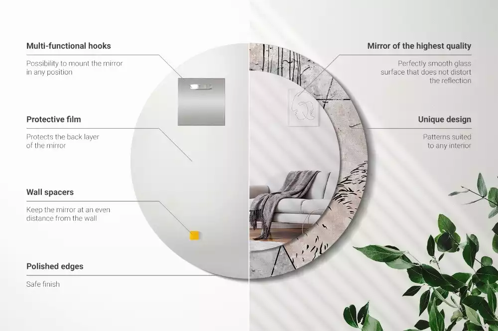 Lustro ścienne dekoracyjne o okrągłym kształcie z motywem abstrakcyjnych zwierząt