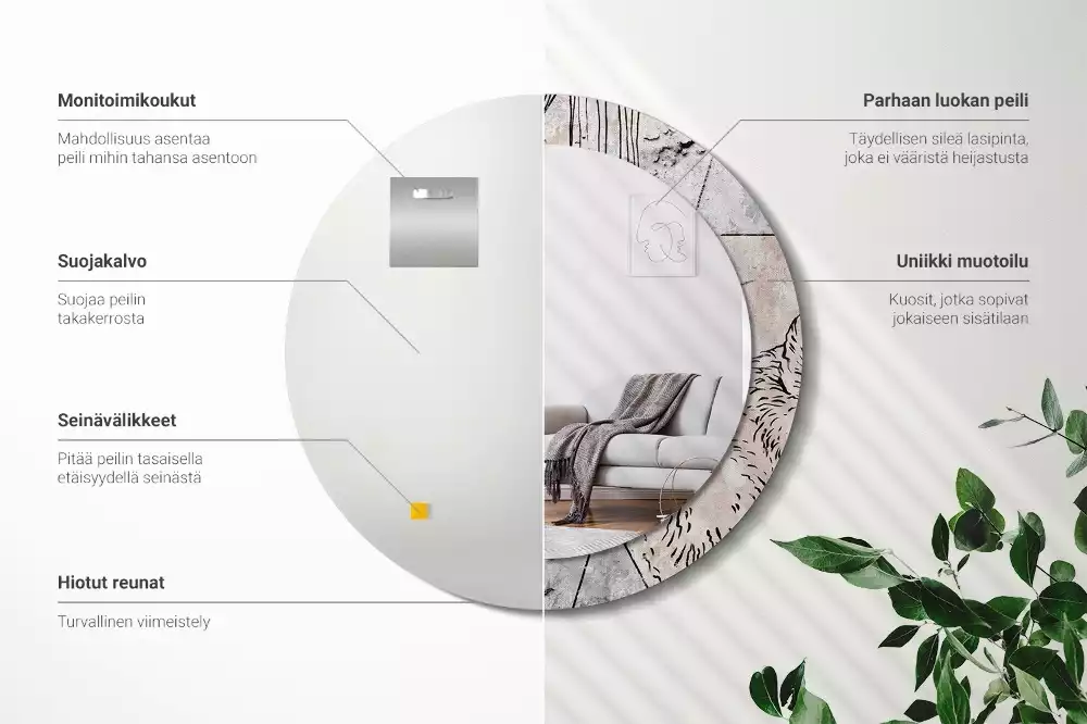 Lustro ścienne dekoracyjne o okrągłym kształcie z motywem abstrakcyjnych zwierząt