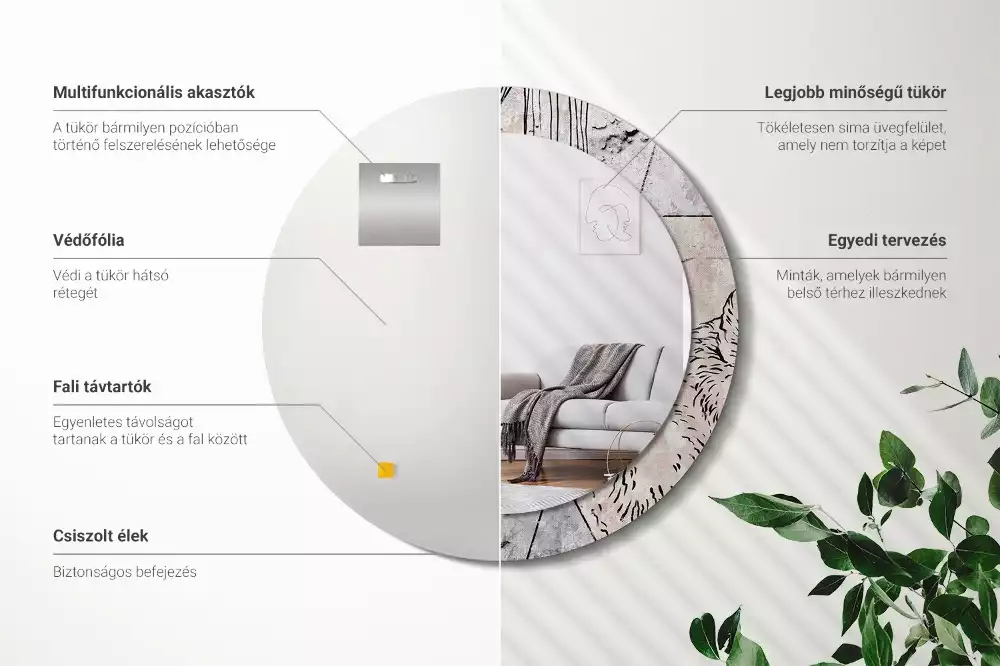 Lustro ścienne dekoracyjne o okrągłym kształcie z motywem abstrakcyjnych zwierząt