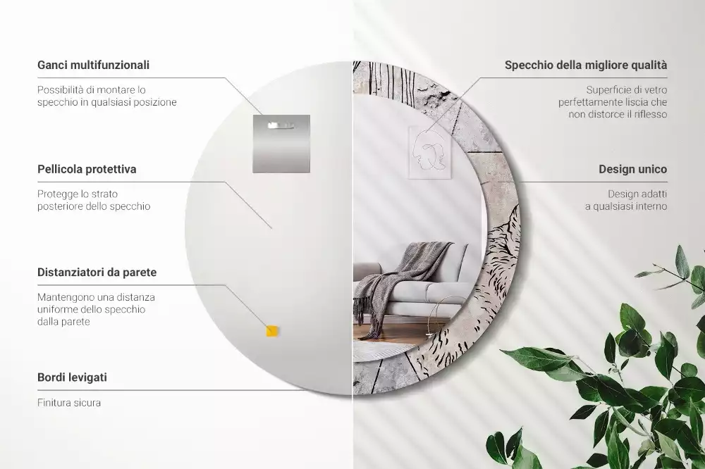 Lustro ścienne dekoracyjne o okrągłym kształcie z motywem abstrakcyjnych zwierząt