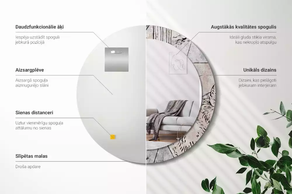 Lustro ścienne dekoracyjne o okrągłym kształcie z motywem abstrakcyjnych zwierząt