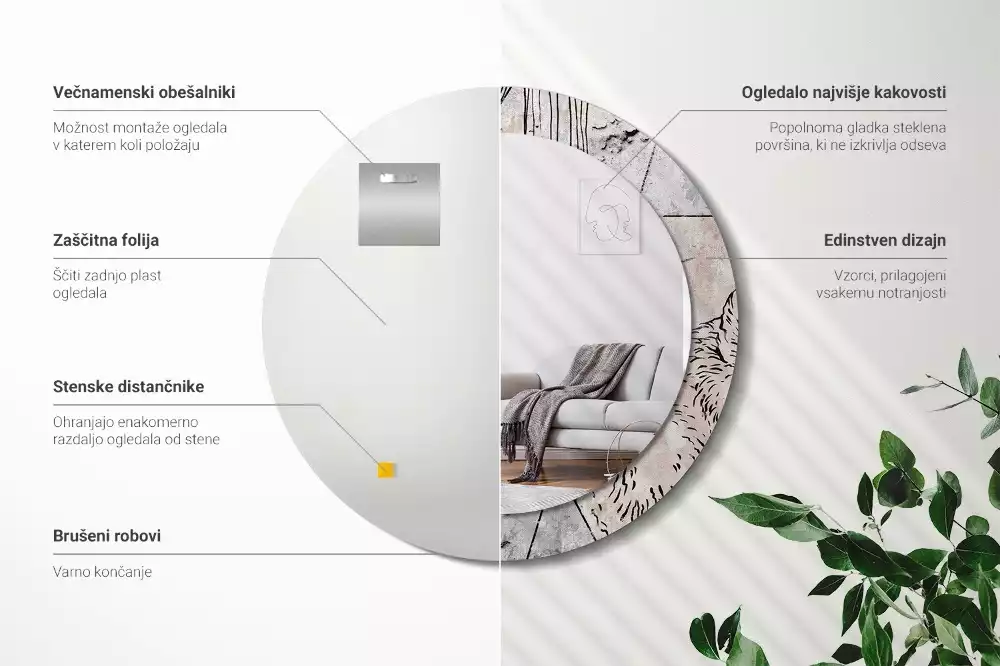 Lustro ścienne dekoracyjne o okrągłym kształcie z motywem abstrakcyjnych zwierząt