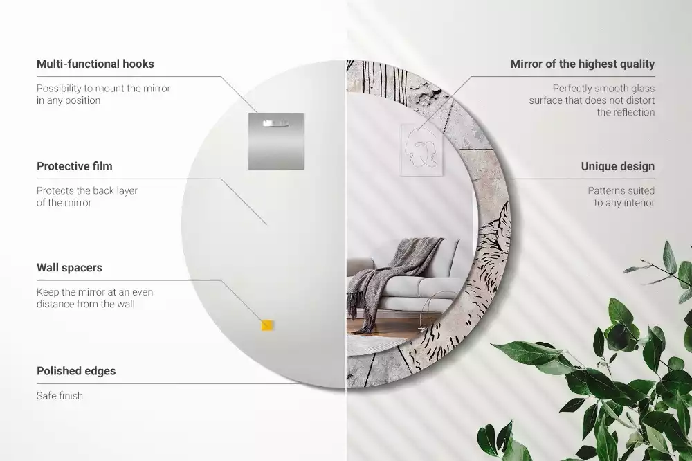 Lustro ścienne dekoracyjne o okrągłym kształcie z motywem abstrakcyjnych zwierząt