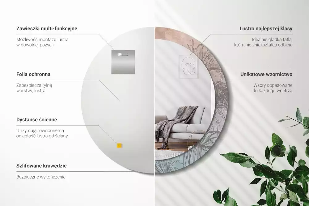 Lustro z drukowaną ramką w motywie tropikalnych kwiatów