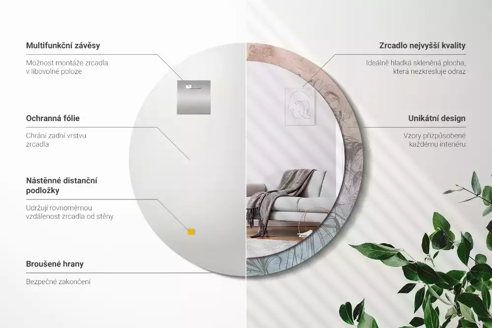 Lustro z drukowaną ramką w motywie tropikalnych kwiatów