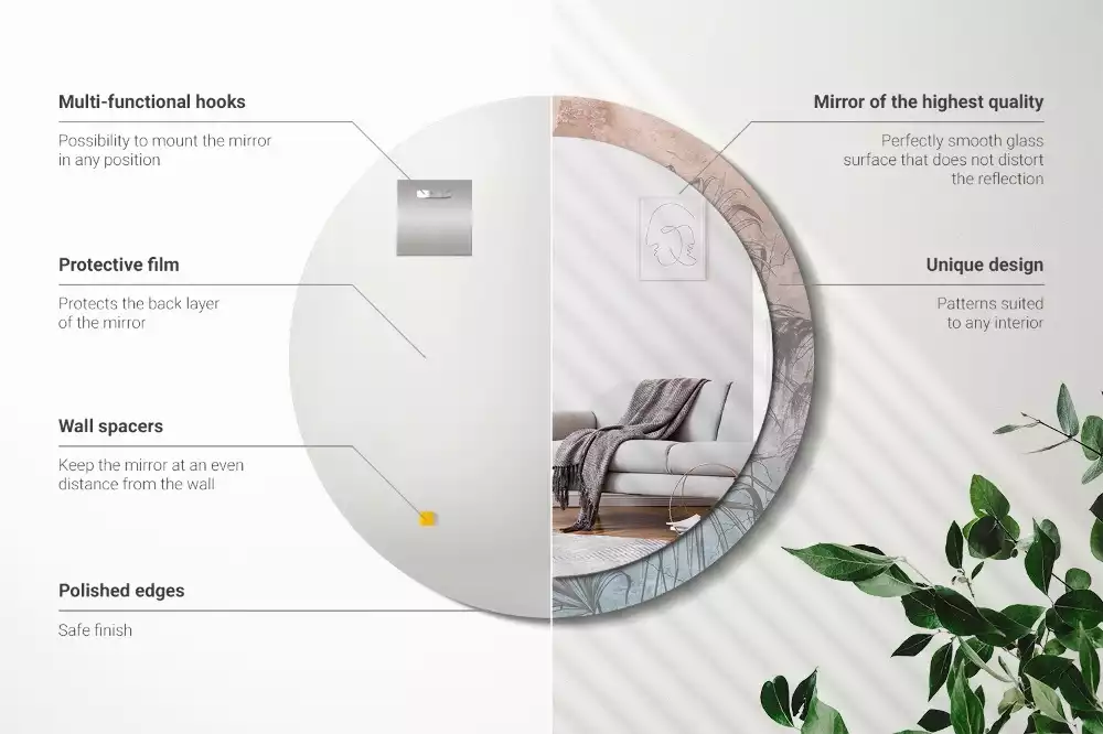 Lustro z drukowaną ramką w motywie tropikalnych kwiatów