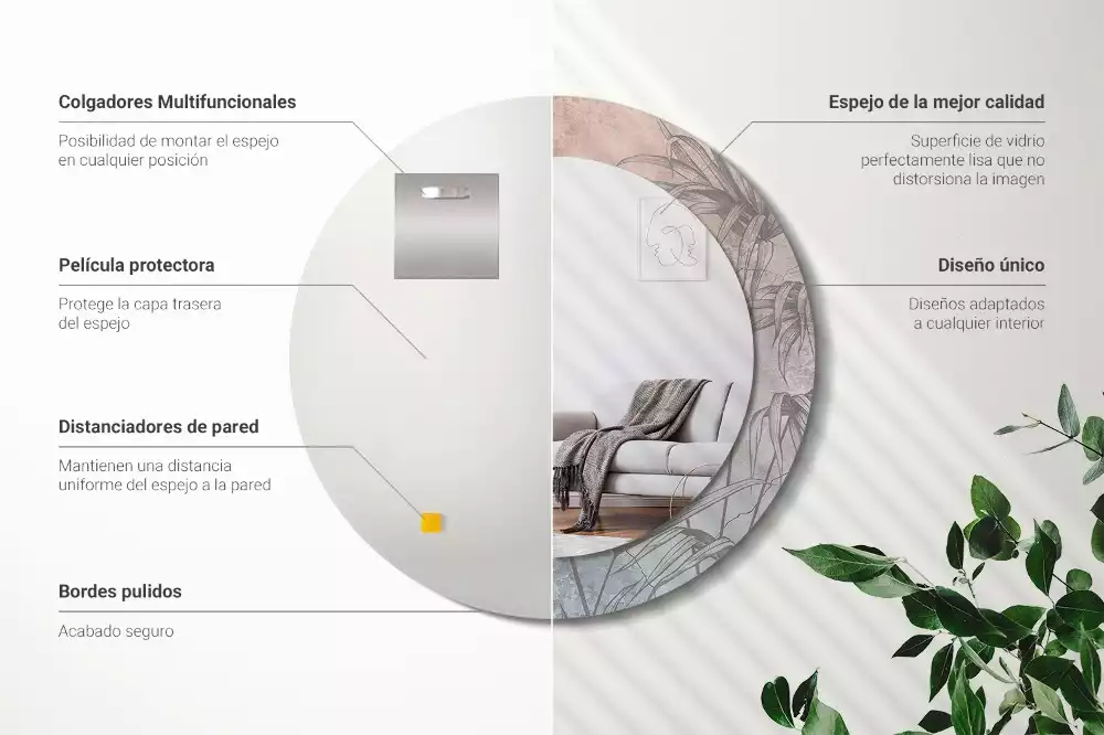 Lustro z drukowaną ramką w motywie tropikalnych kwiatów