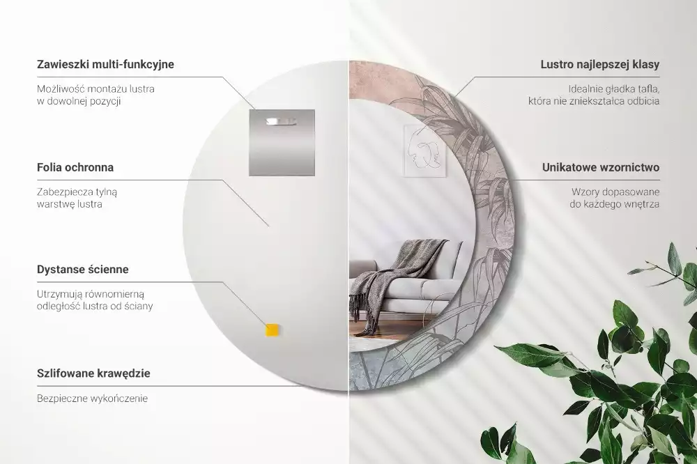 Lustro z drukowaną ramką w motywie tropikalnych kwiatów