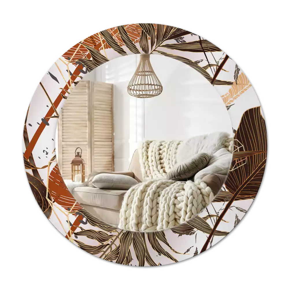 Lustro ścienne dekoracyjne w kształcie okrągłym z motywem liści palmowych