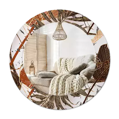 Lustro ścienne dekoracyjne w kształcie okrągłym z motywem liści palmowych