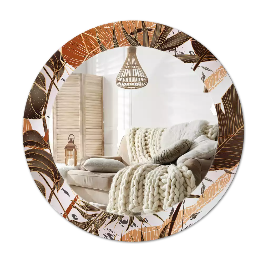 Lustro ścienne dekoracyjne w kształcie okrągłym z motywem liści palmowych