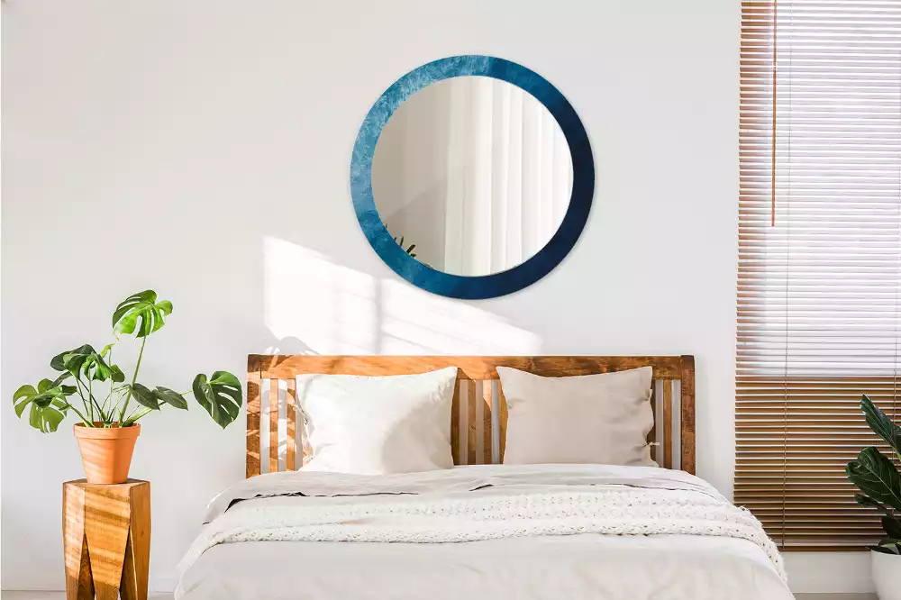 Lustro z ramą i nadrukiem z motywem abstrakcyjnej sztuki w wersji okrągłej