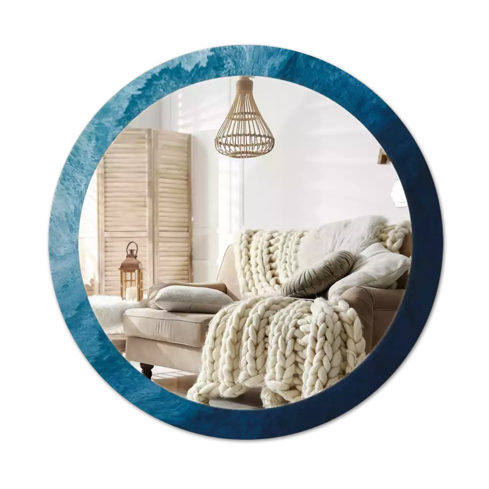 Lustro z ramą i nadrukiem z motywem abstrakcyjnej sztuki w wersji okrągłej