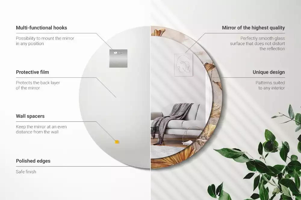 Lustro z drukowaną ramką w stylu boho z motywem liści