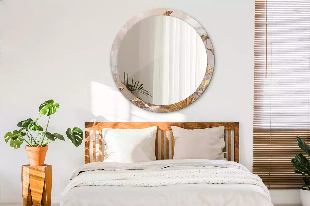 Lustro z drukowaną ramką w stylu boho z motywem liści