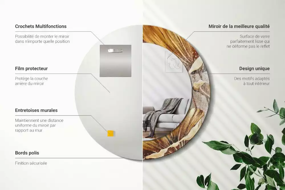 Lustro z drukowaną ramką w stylu boho z motywem liści